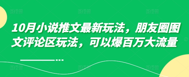 10月小说推文最新玩法，朋友圈图文评论区玩法，可以爆百万大流量 -猫抓网赚