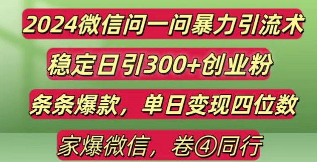 2024最新微信问一问暴力引流300+创业粉,条条爆款单日变现四位数-猫抓网赚