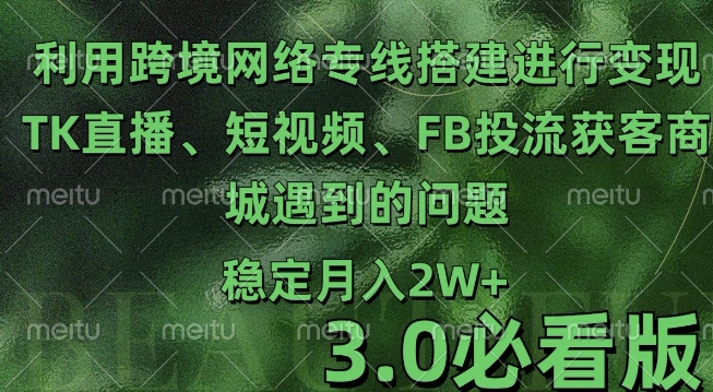 利用跨境电商网络及搭建TK直播、短视频、FB投流获客以及商城遇到的问题进行变现3.0必看版【揭秘】-猫抓网赚