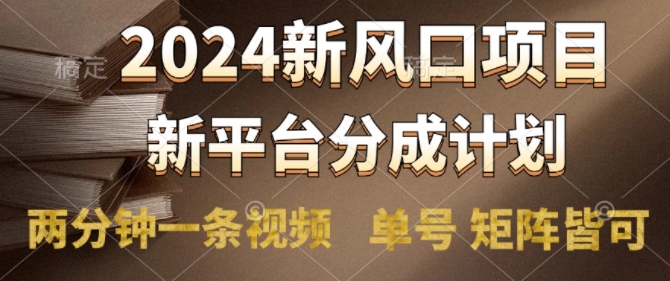 2024风口项目，新平台分成计划，两分钟一条视频，单号 矩阵皆可操作轻松上手月入9000+-猫抓网赚