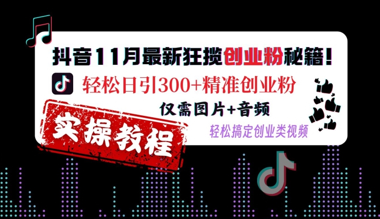 抖音11月最新狂揽创业粉秘籍，轻松日引300+精准创业粉，仅需图片+音频，轻松搞定创业类视频-猫抓网赚