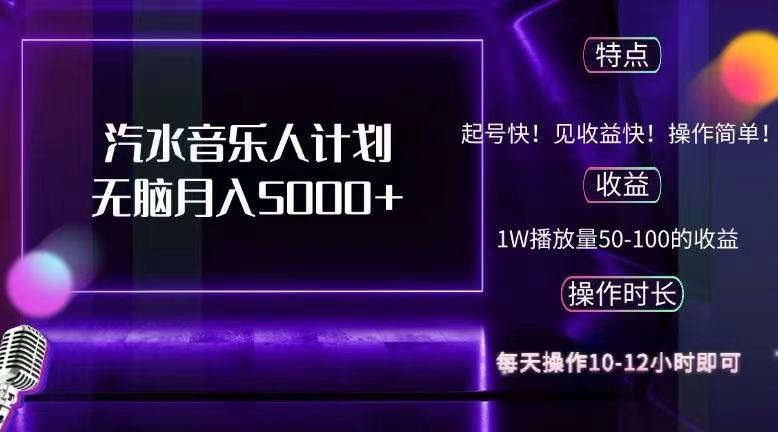 抖音汽水音乐人计划无脑月入5000+-猫抓网赚